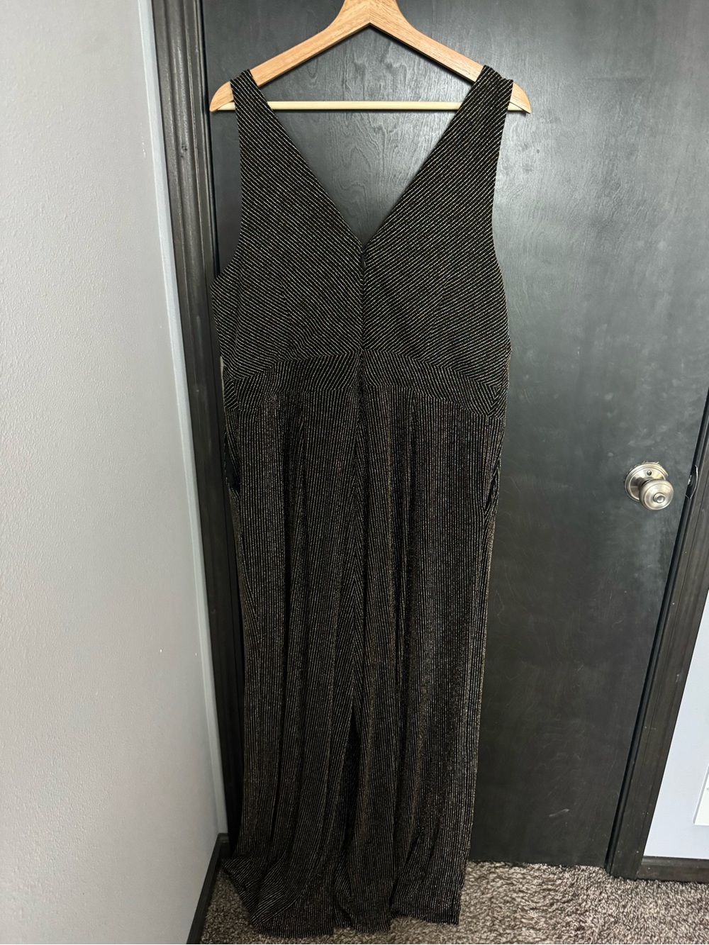 torrid Metallic Wide-Leg Sleeveless Jumpsuit in black gold and silver - Picture 3 of 7